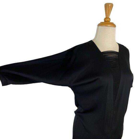 Robert Rodriguez 6 S Black Silk Dress Pencil Midi Y2K Dolman 3/4 Sleeves Evening - Picture 3 of 6